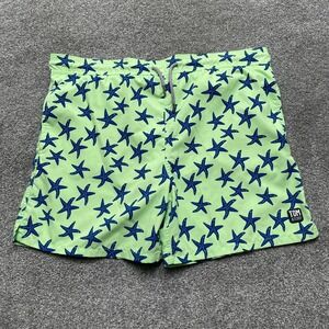 Tom & Teddy Shorts Adult Mens Medium Green Blue All Over Star Print Swim Trunks